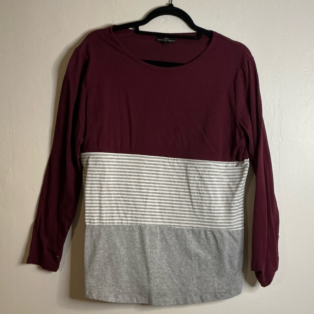 Nursing Queen Burgundy and Gray Long Sleeve Top